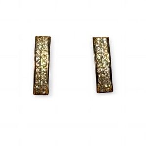 Vintage 80s Signed ROMAN Gold Tone Pave Rhinestone Huggie‎ Earrings
